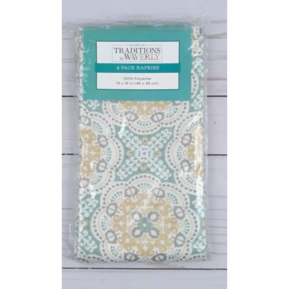 Waverly Astrid Medallion Fabric Napkins Set of 4 Green Gold 19x19 Spring Summer